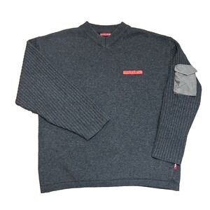 Vtg Y2K 90s Quiksilver Mens Large Wool Sweater Drug Pocket V Neck Knit Pullover